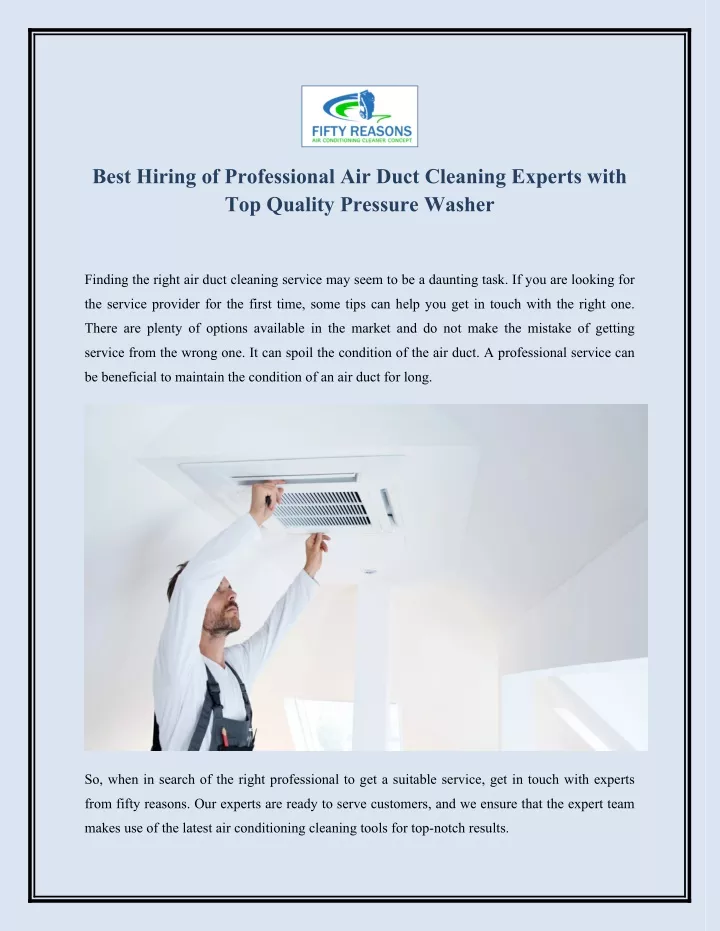 best hiring of professional air duct cleaning