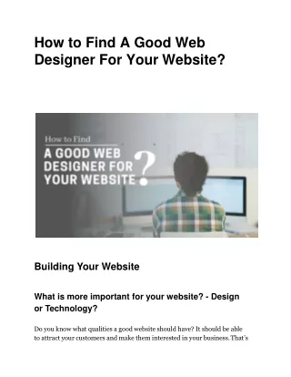 How to Find A Good Web Designer For Your Website?