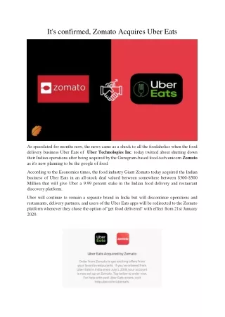 It's confirmed, Zomato Acquires Uber Eats