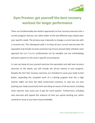 Gym Preston: get yourself the best recovery workout for longer performance