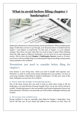 What to avoid before filing chapter 7 bankruptcy?
