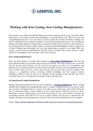 Working with Iron Casting, Iron Casting Manufacturers