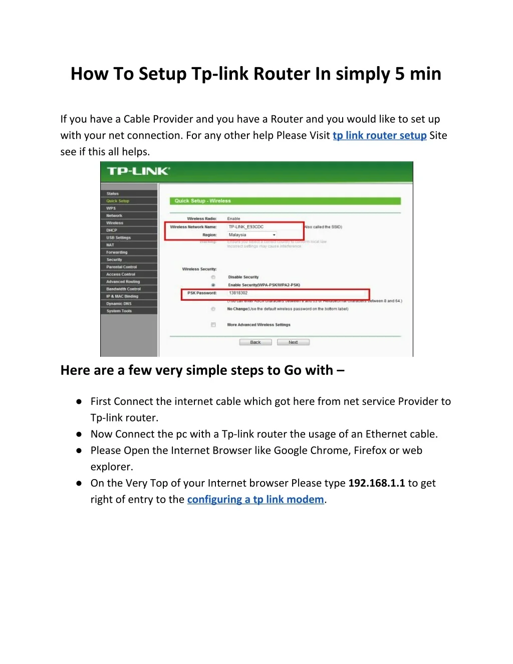 PPT - How To Setup Tp-link Router In simply 5 min PowerPoint ...