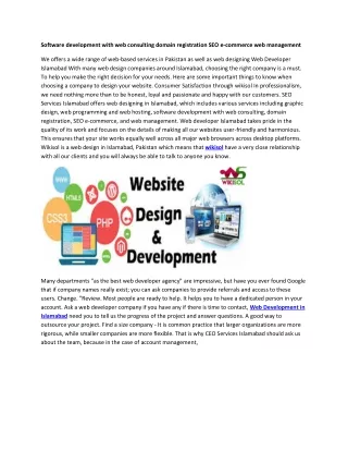 Software development with web consulting domain registration SEO e-commerce web management