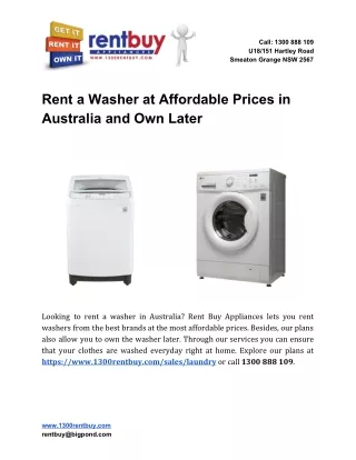 Rent a Washer at Affordable Prices in Australia and Own Later