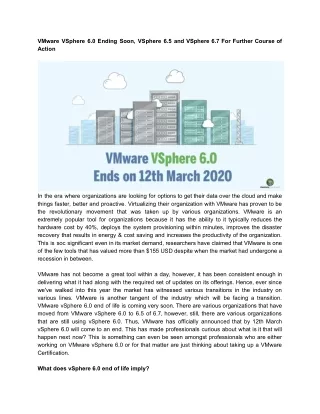 VMware vSphere 6.0 Ends on 12th March 2020