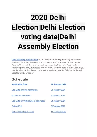 2020 Delhi Election|Delhi Election voting date|Delhi Assembly Election