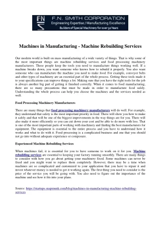 Machines in Manufacturing - Machine Rebuilding Services