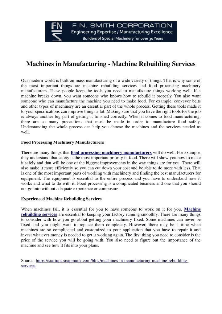 machines in manufacturing machine rebuilding