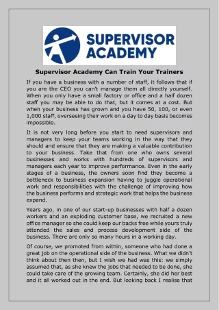 Supervisor Academy Can Train Your Trainers