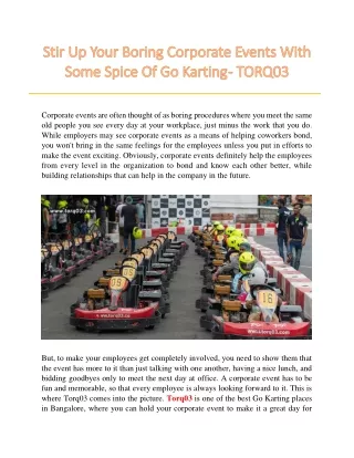 Stir Up Your Boring Corporate Events With Some Spice Of Go Karting - TORQ03