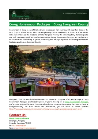 Coorg Honeymoon Packages-Coorg Evergreen County