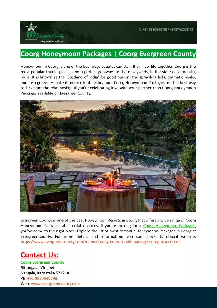 coorg honeymoon packages coorg evergreen county