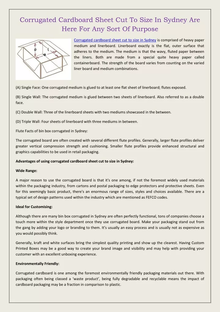 corrugated cardboard sheet cut to size in sydney