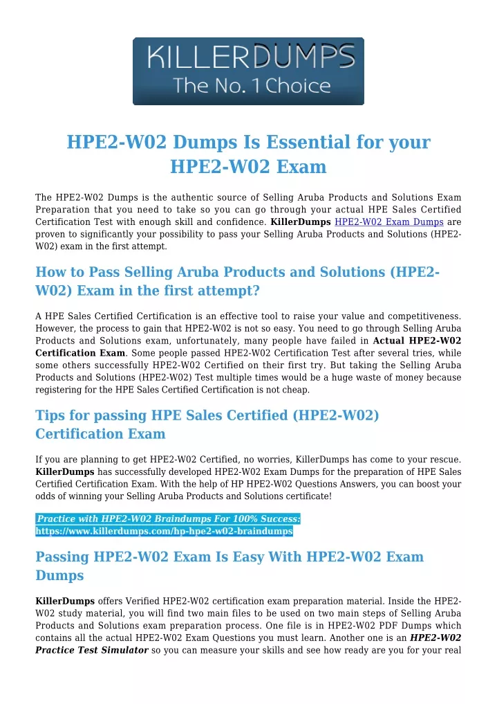 hpe2 w02 dumps is essential for your hpe2 w02 exam
