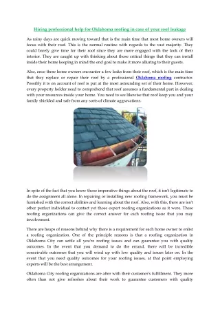 Hiring professional help for Oklahoma roofing in case of your roof leakage
