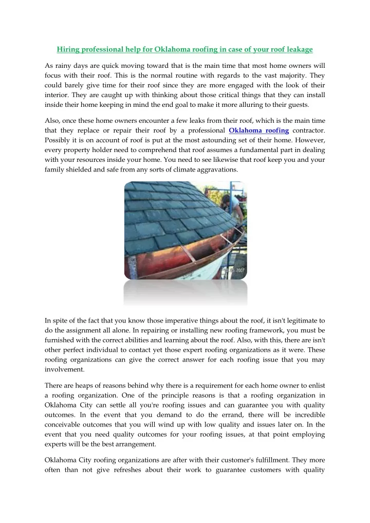 hiring professional help for oklahoma roofing