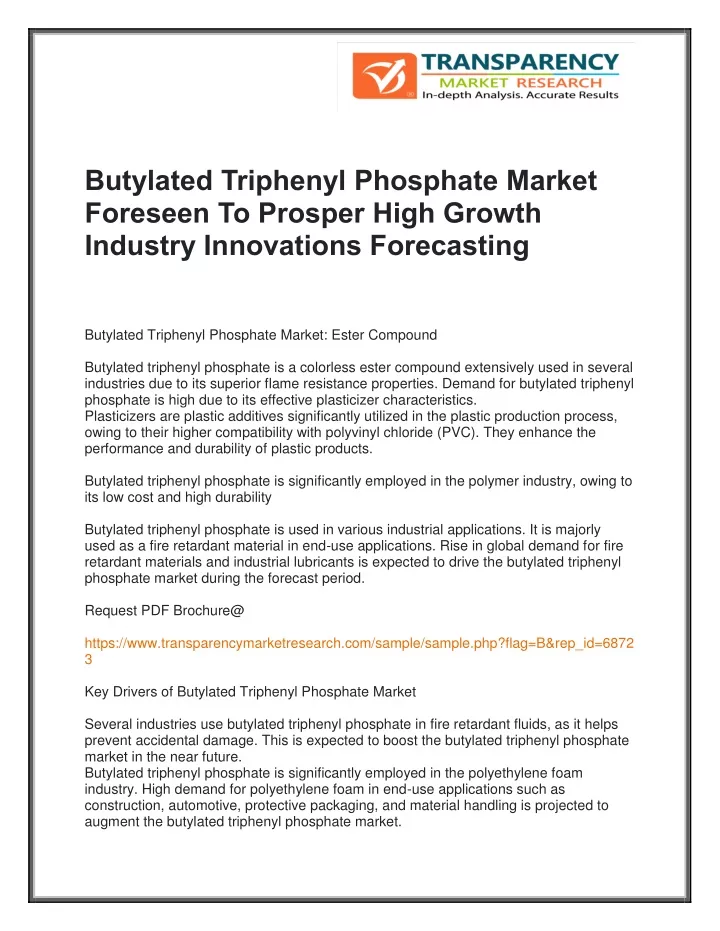 butylated triphenyl phosphate market foreseen