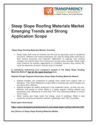 Steep Slope Roofing Materials Market Emerging Trends and Strong Application Scope