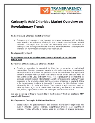 Carboxylic Acid Chlorides Market Overview on Revolutionary Trends
