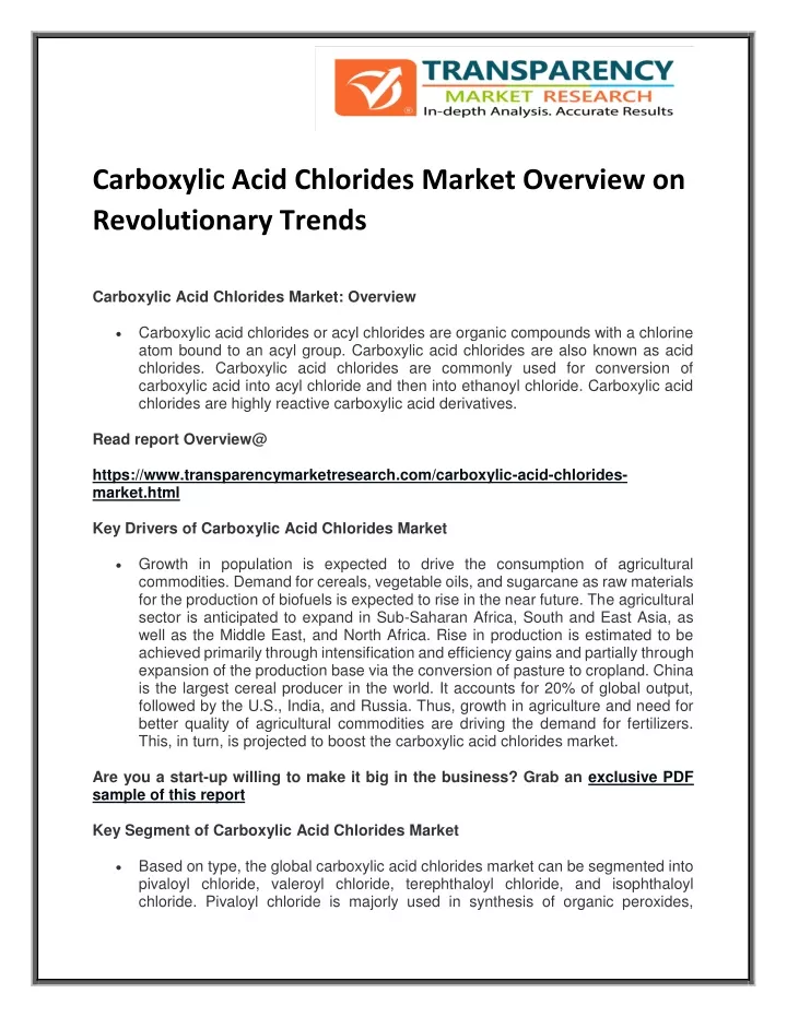 carboxylic acid chlorides market overview