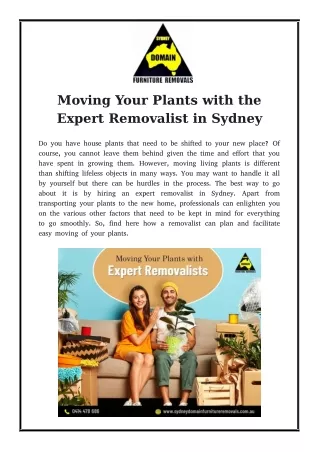 Moving Your Plants with the Expert Removalist in Sydney