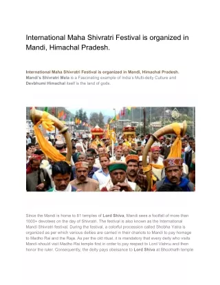 INTERNATIONAL MAHA SHIVRATRI FESTIVAL IN MANDI