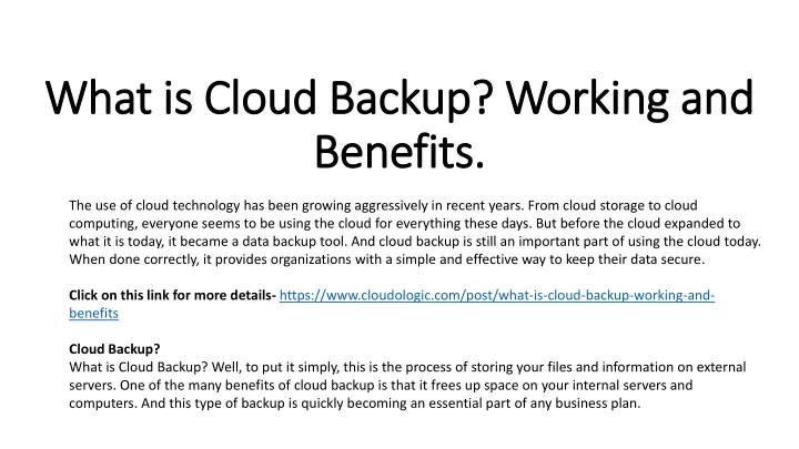 what is cloud backup working and benefits