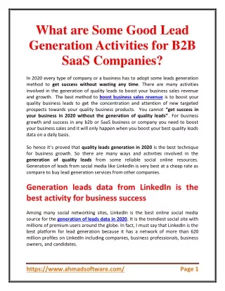 What are some good examples of lead generation activities for B2B SaaS companies