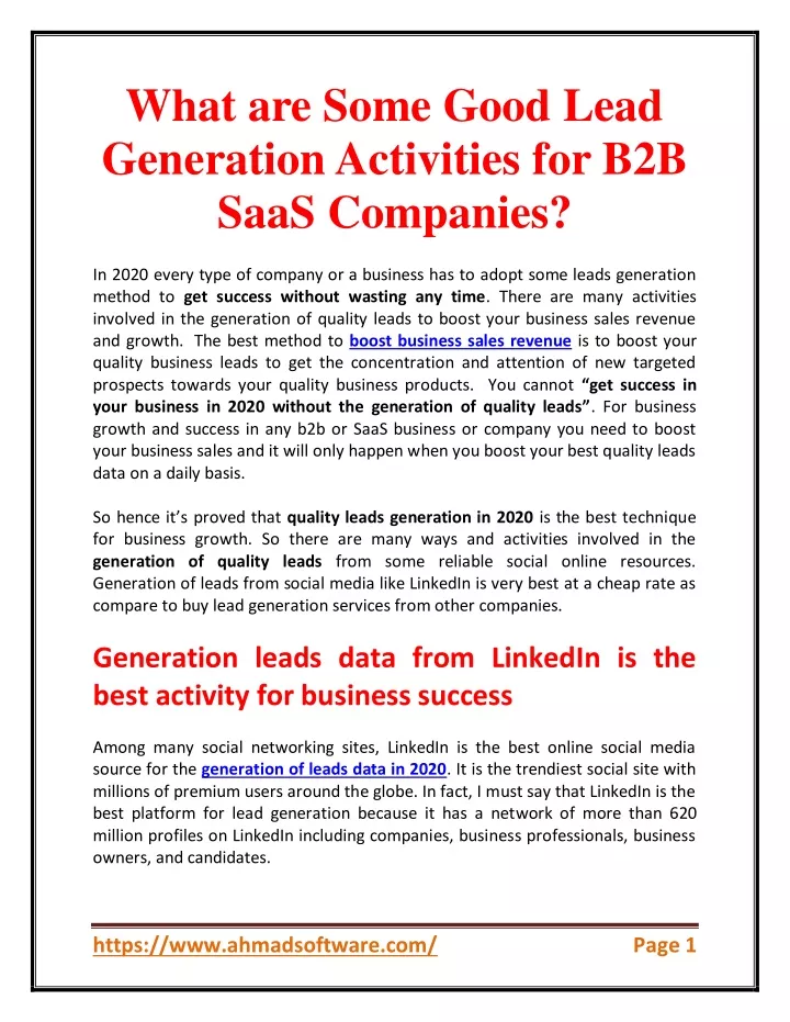 what are some good lead generation activities