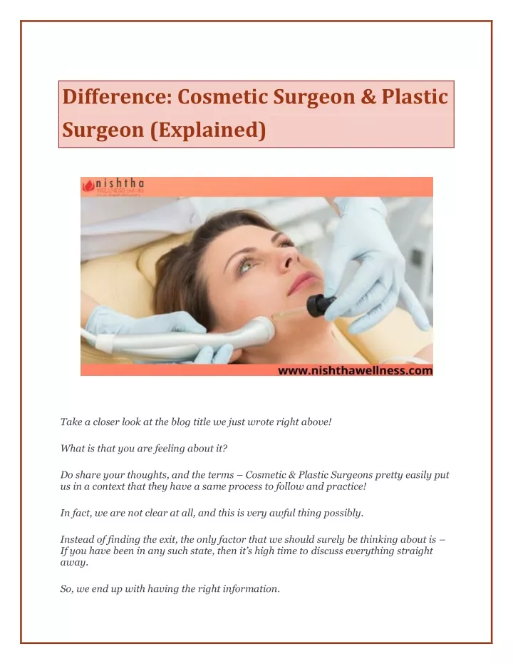 difference cosmetic surgeon plastic surgeon
