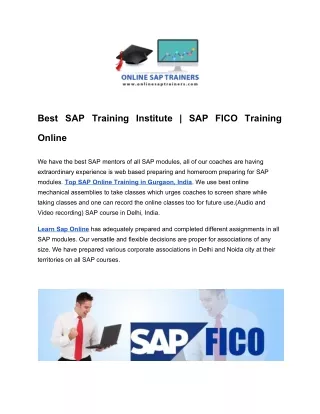 Best SAP Training Institute | SAP FICO Training Online