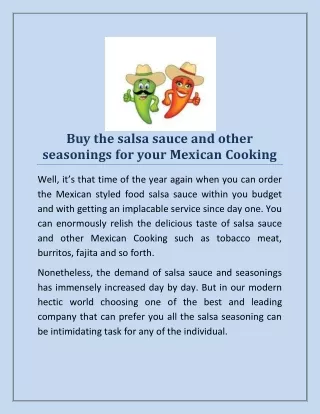 Buy the salsa sauce and other seasonings for your Mexican Cooking