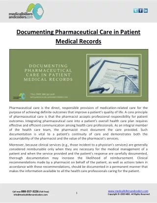 Documenting Pharmaceutical Care in Patient Medical Records