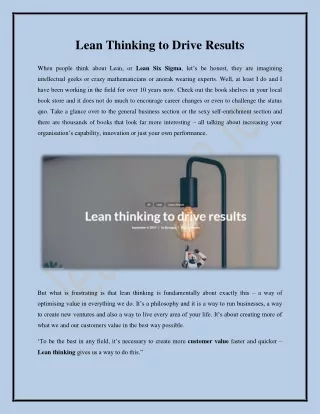 Lean Thinking to Drive Results