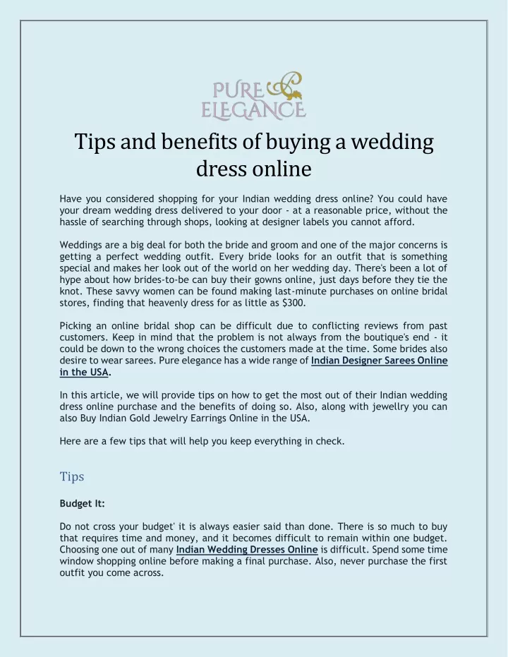 tips and benefits of buying a wedding dress online