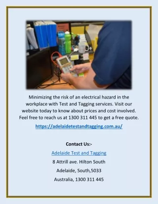 Test and Tag Course in Adelaide, Australia