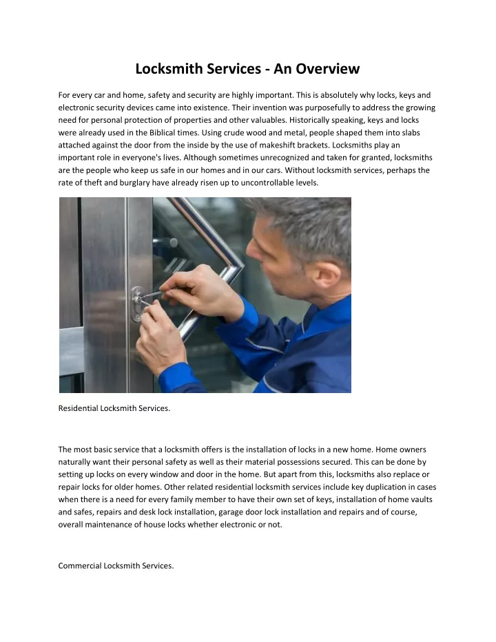 locksmith services an overview