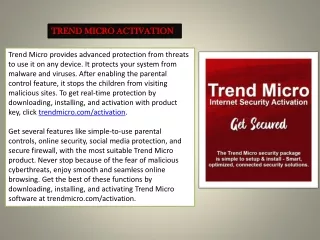 trendmicro.com/activation Install and Activate Trend Micro Activation