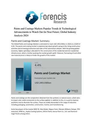 Paints and Coatings Market Comprehensive Industry Report Offers Forecast And Analysis On 2019-2024