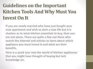 Guidelines on the Important Kitchen Tools And Why Must You Invest On It