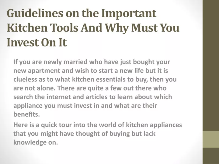 guidelines on the important kitchen tools and why must you invest on it