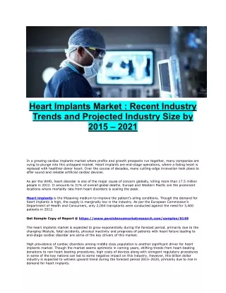 Heart Implants Market : Recent Industry Trends and Projected Industry Size by 2015 – 2021