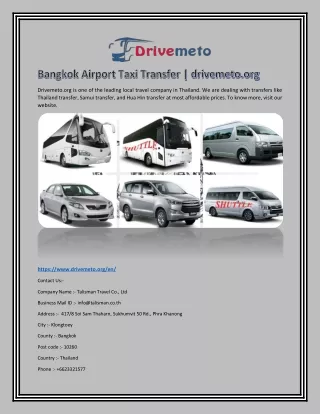 Bangkok Airport Taxi Transfer | drivemeto.org