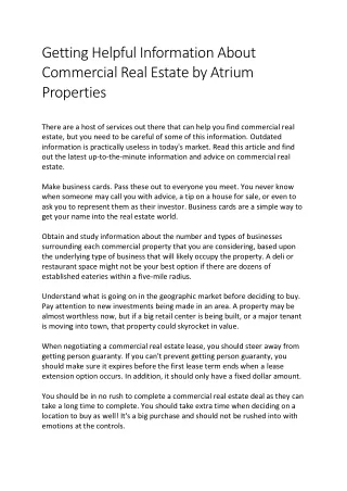Getting Helpful Information About Commercial Real Estate by Atrium Properties