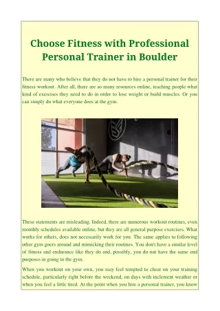Choose Fitness with Professional Personal Trainer in Boulder