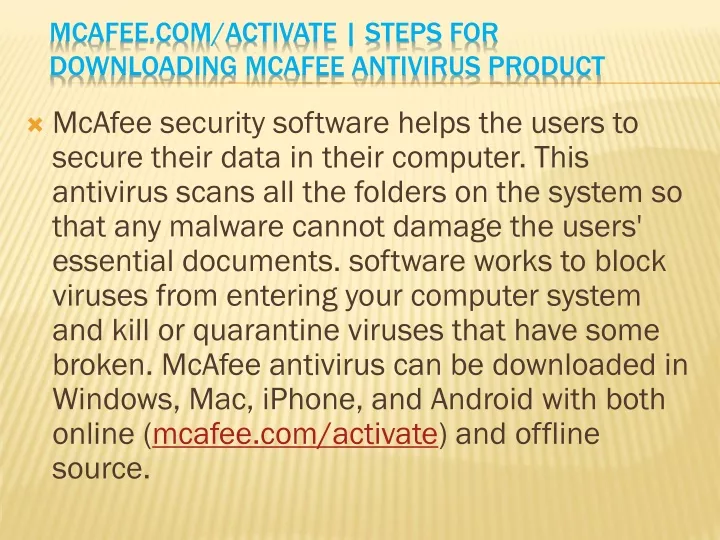 mcafee com activate steps for downloading mcafee antivirus product
