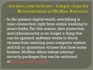 mcafee.com/activate - Simple steps for Reinstallation of McAfee Antivirus