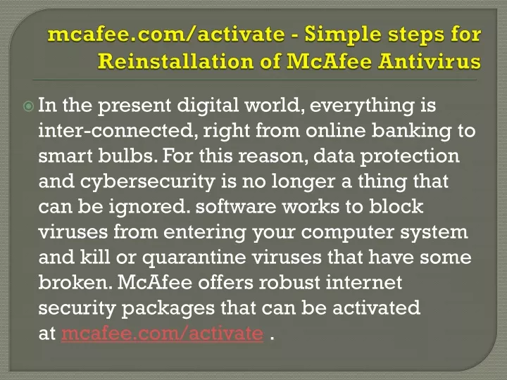 mcafee com activate simple steps for reinstallation of mcafee antivirus