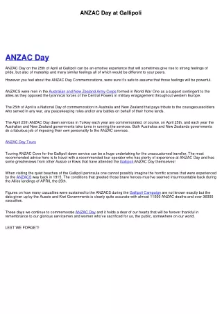 ANZAC Day Gallipoli Tours